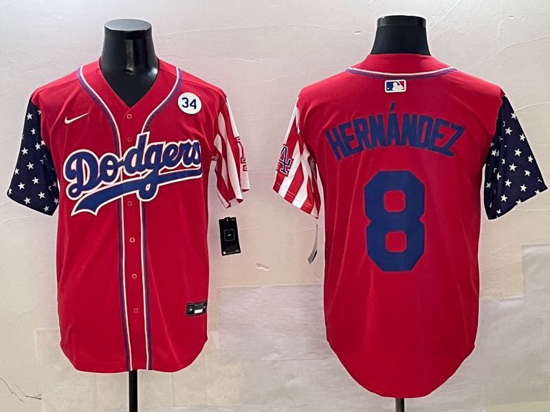 Men Los Angeles Dodgers #8 Hernandez Red a generation of national flags Joint name 2025 Nike MLB Jersey style 9->los angeles dodgers->MLB Jersey